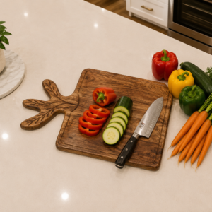 Wooden Cutting Board With Deer Antler Handle