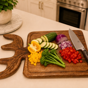 Wooden Cutting Board With Carved Moose Antler Handle